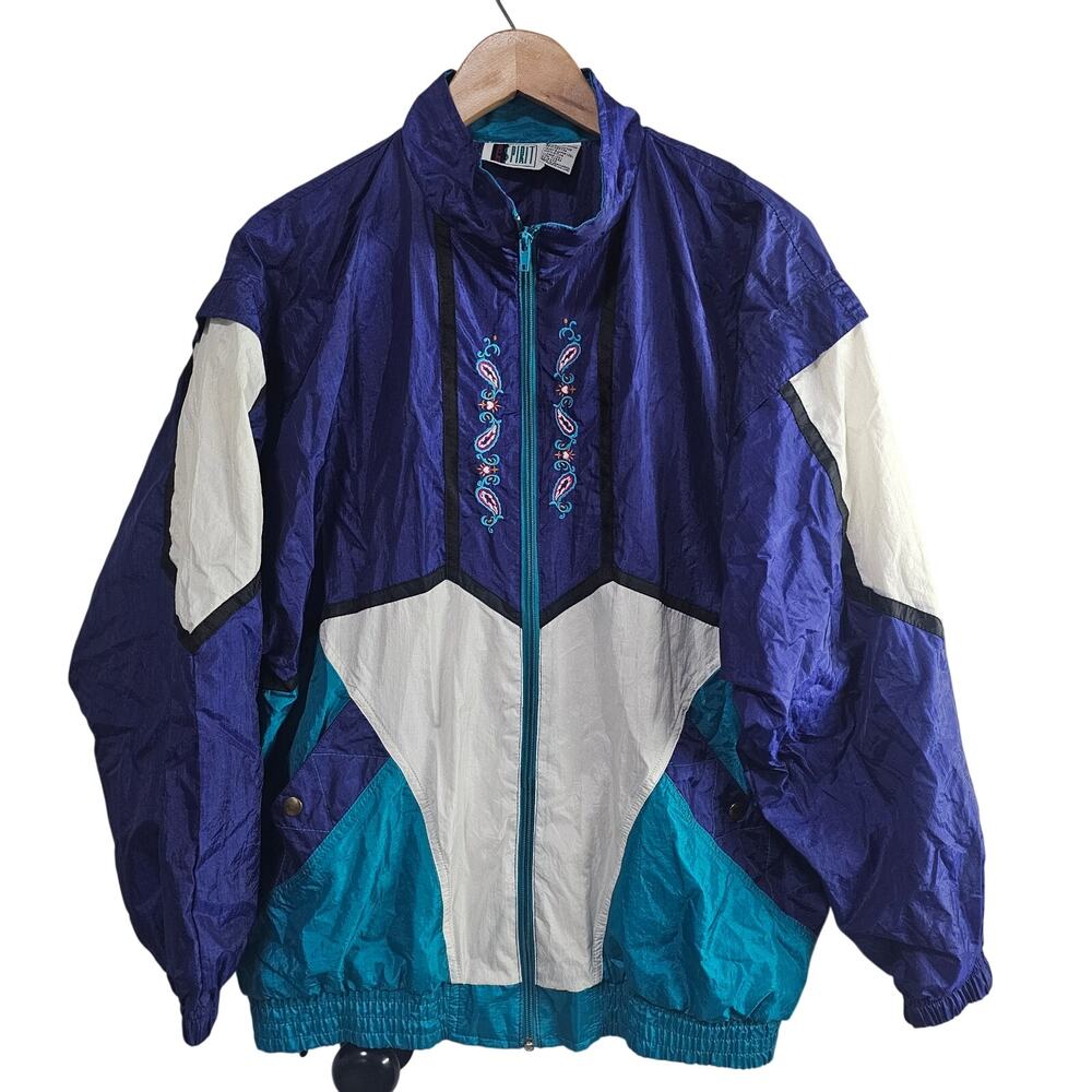 Vintage Bold Spirit Windbreaker Womens Lg 90s Purple Zip Streetwear Colorful